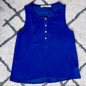 Blue Lightweight Button Tank Top